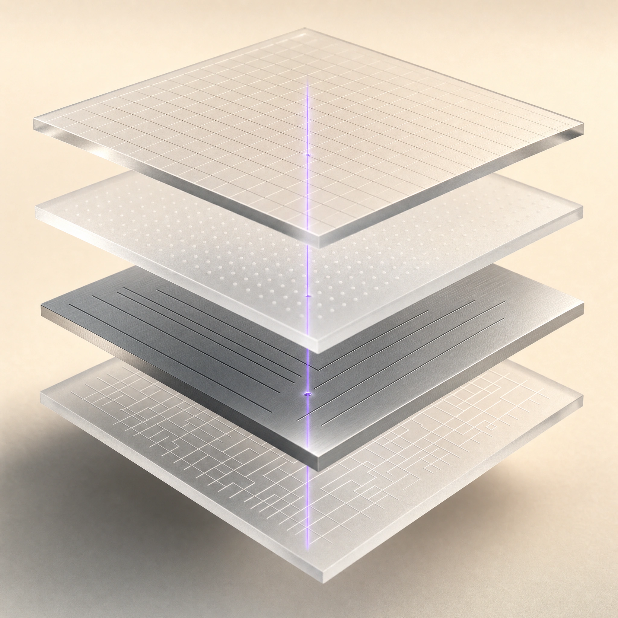Fein geschichtete Glas- und Aluminiumflächen als Sinnbild für ein sauberes technisches Fundament