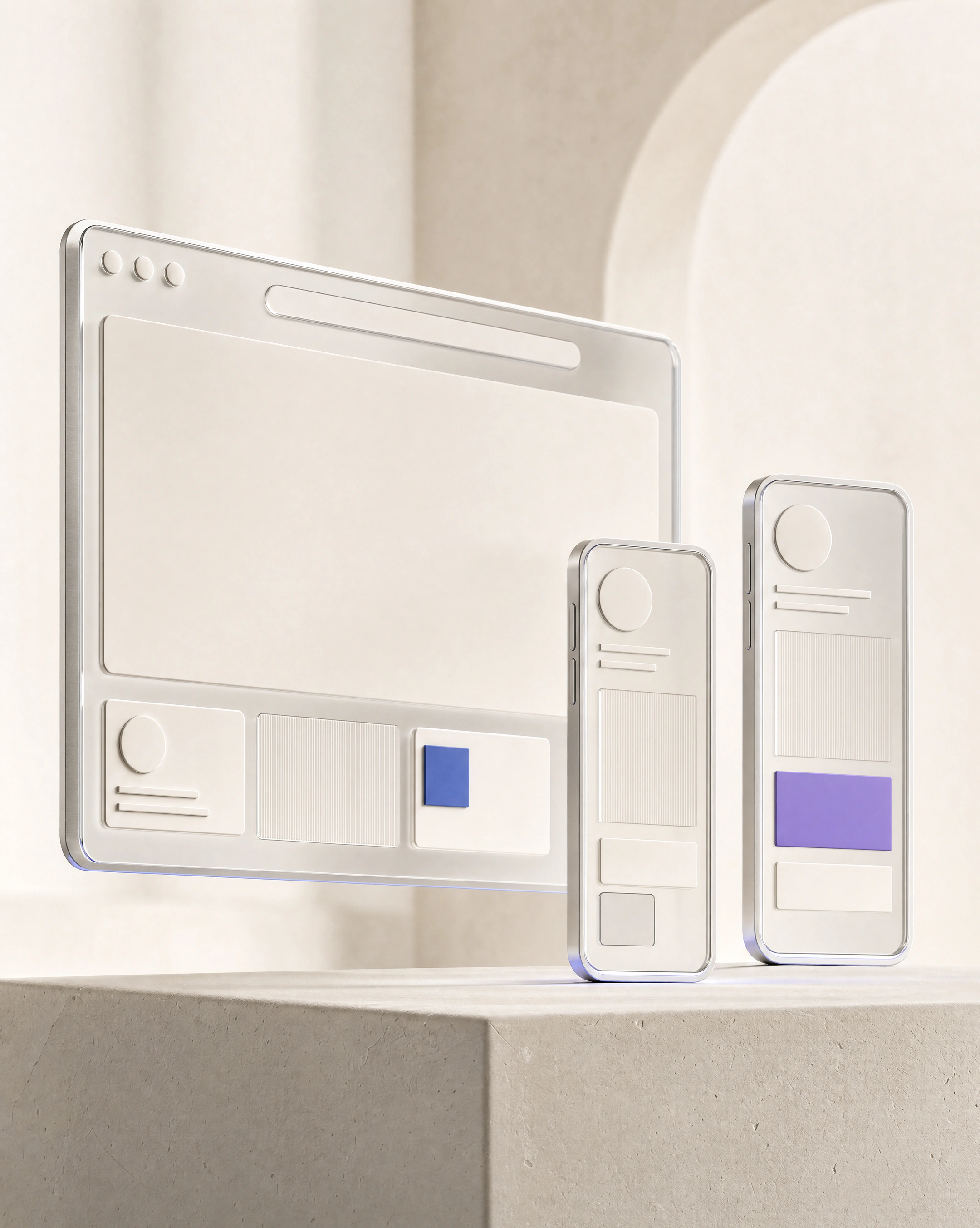 Skulpturale Browser- und Mobilflächen aus Glas und Aluminium